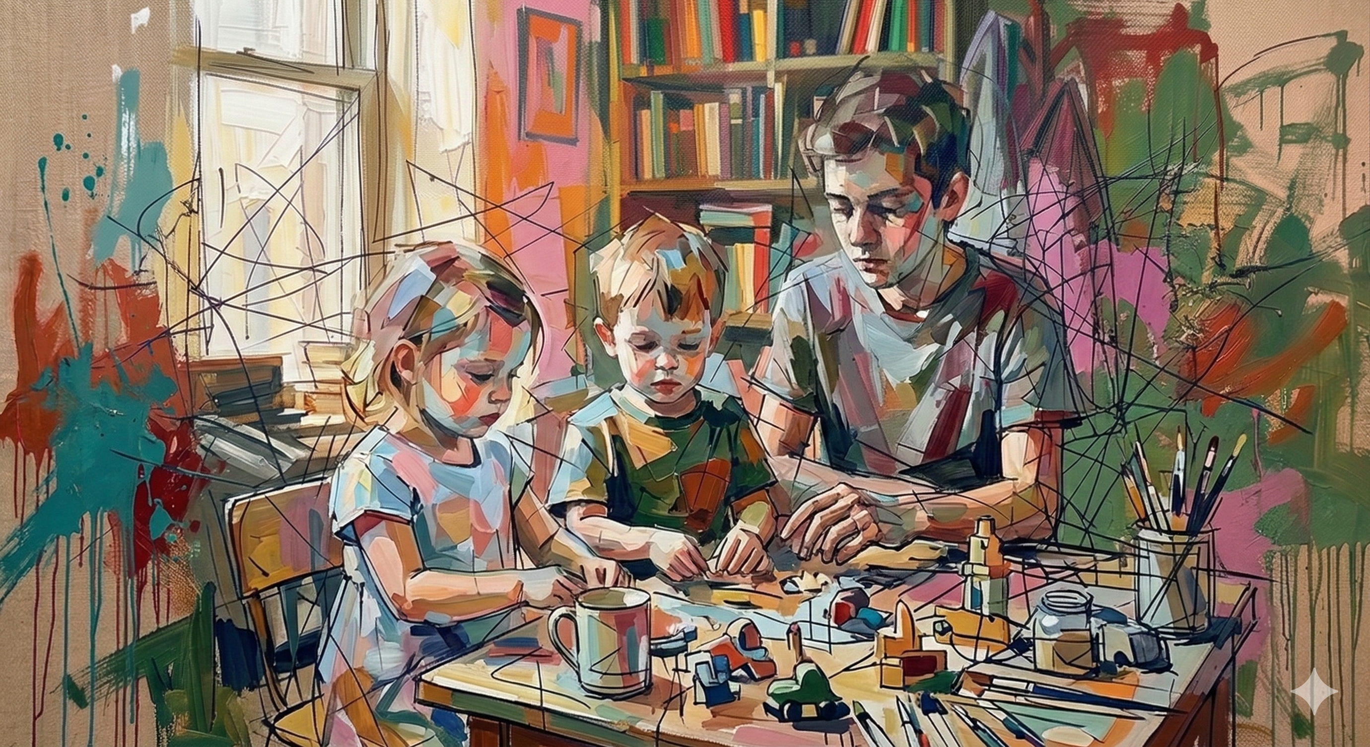 Pintura expresionista representando la terapia infanto-juvenil