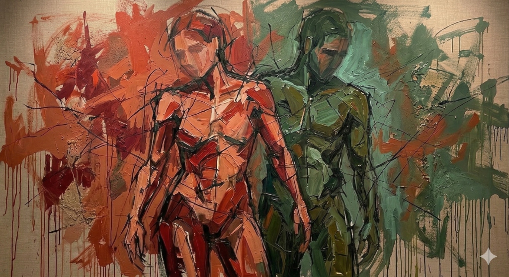 Pintura expresionista representando la terapia de pareja